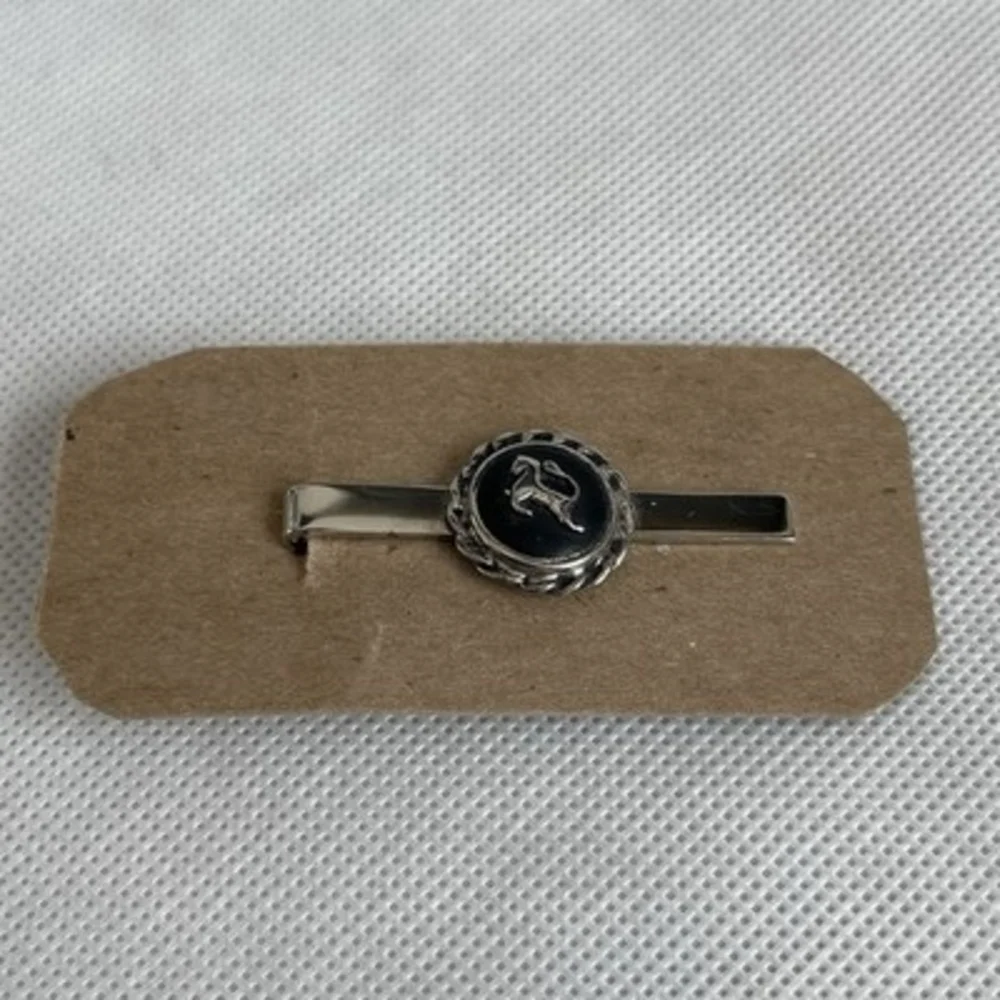 Vintage Silver Tone Black Horse Tie Clasp Bar Clip Men’s Accessory 2.5